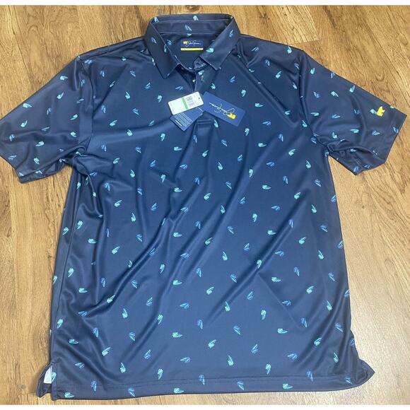 Jack Nicklaus Men’s Golf Polo Leaf Pattern Classic Navy Blue Stretch UPF 50 NWT - Picture 1 of 3